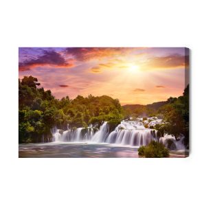 Peinture sur toile Coucher De Soleil Sur Une Cascade Croate – Image 2