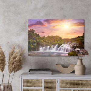 Peinture sur toile Coucher De Soleil Sur Une Cascade Croate – Image 3