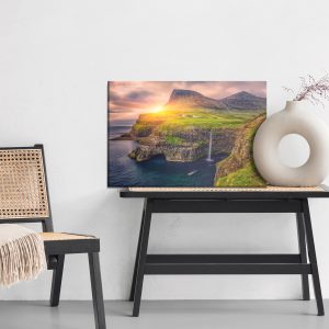 Peinture sur toile Coucher De Soleil Entre Les Montagnes Et Une Cascade – Image 6