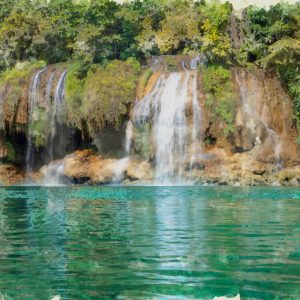 Peinture sur toile Une Vue De La Cascade Peinte À L'aquarelle – Image 1