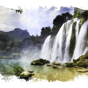 Peinture sur toile Beau Paysage Avec Cascade – Image 1