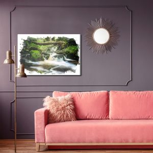 Peinture sur toile Cascade Dans La Forêt Peinte À L'aquarelle – Image 4