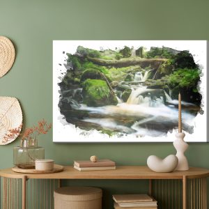 Peinture sur toile Cascade Dans La Forêt Peinte À L'aquarelle – Image 5