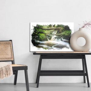 Peinture sur toile Cascade Dans La Forêt Peinte À L'aquarelle – Image 6