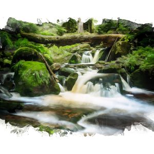Peinture sur toile Cascade Dans La Forêt Peinte À L'aquarelle – Image 1