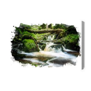 Peinture sur toile Cascade Dans La Forêt Peinte À L'aquarelle – Image 2