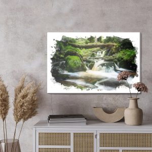 Peinture sur toile Cascade Dans La Forêt Peinte À L'aquarelle – Image 3