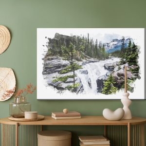 Peinture sur toile Cascade Dans Les Montagnes Aquarelle – Image 5