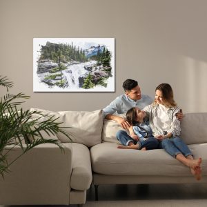 Peinture sur toile Cascade Dans Les Montagnes Aquarelle – Image 7