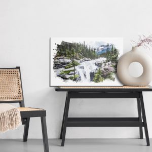 Peinture sur toile Cascade Dans Les Montagnes Aquarelle – Image 6