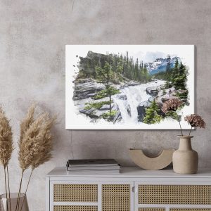 Peinture sur toile Cascade Dans Les Montagnes Aquarelle – Image 3