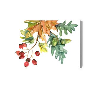Peinture sur toile Feuilles Et Fruits D'automne Peints À L'aquarelle – Image 2
