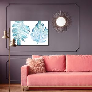 Peinture sur toile Feuilles De Monstera Bleues Peintes À L'aquarelle – Image 4