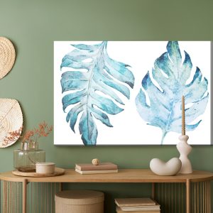 Peinture sur toile Feuilles De Monstera Bleues Peintes À L'aquarelle – Image 5