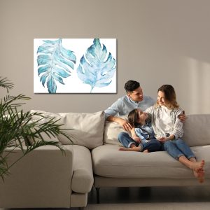 Peinture sur toile Feuilles De Monstera Bleues Peintes À L'aquarelle – Image 7