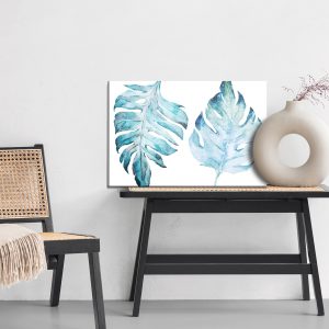 Peinture sur toile Feuilles De Monstera Bleues Peintes À L'aquarelle – Image 6