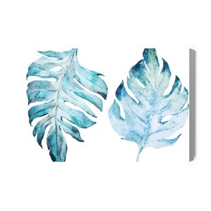Peinture sur toile Feuilles De Monstera Bleues Peintes À L'aquarelle – Image 2