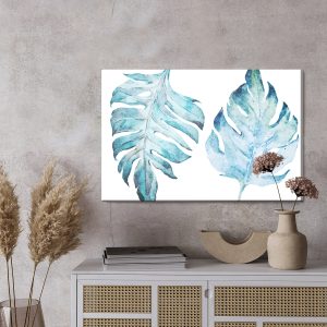 Peinture sur toile Feuilles De Monstera Bleues Peintes À L'aquarelle – Image 3