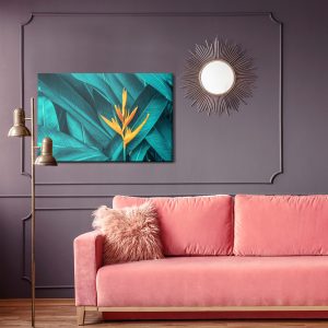 Peinture sur toile Fleur Orange Sur Fond De Feuilles Tropicales – Image 4