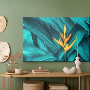 Peinture sur toile Fleur Orange Sur Fond De Feuilles Tropicales – Image 5