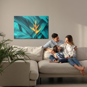 Peinture sur toile Fleur Orange Sur Fond De Feuilles Tropicales – Image 7