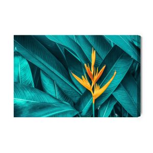 Peinture sur toile Fleur Orange Sur Fond De Feuilles Tropicales – Image 2