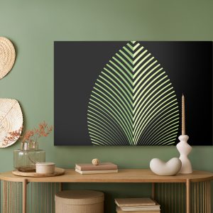 Peinture sur toile Motif De Feuilles Abstraites Sur Fond Noir – Image 5