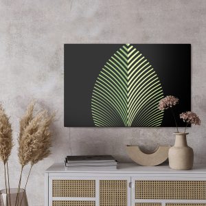 Peinture sur toile Motif De Feuilles Abstraites Sur Fond Noir – Image 3