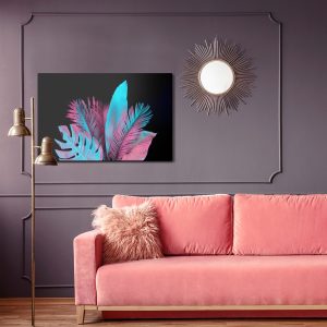 Peinture sur toile Feuilles Tropicales Au Néon Sur Fond Noir – Image 4