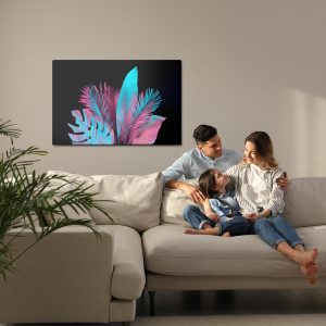 Peinture sur toile Feuilles Tropicales Au Néon Sur Fond Noir – Image 7