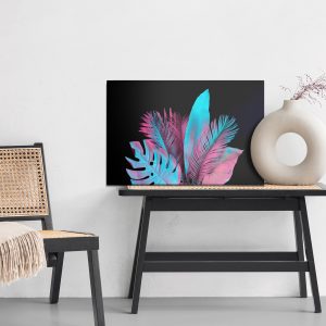 Peinture sur toile Feuilles Tropicales Au Néon Sur Fond Noir – Image 6