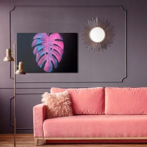 Peinture sur toile Feuille De Monstera Colorée Sur Fond Noir – Image 4