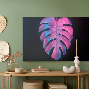 Peinture sur toile Feuille De Monstera Colorée Sur Fond Noir – Image 5