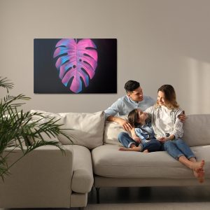 Peinture sur toile Feuille De Monstera Colorée Sur Fond Noir – Image 7