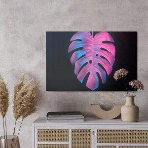 Peinture sur toile Feuille De Monstera Colorée Sur Fond Noir – Image 3