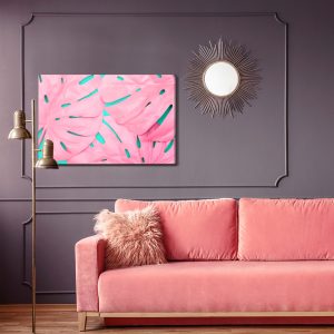 Peinture sur toile Feuilles De Monstera Décoratives Roses – Image 4