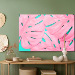 Peinture sur toile Feuilles De Monstera Décoratives Roses – Image 5