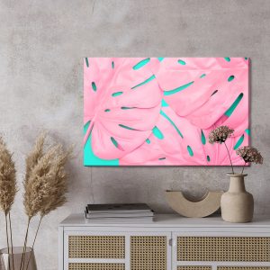 Peinture sur toile Feuilles De Monstera Décoratives Roses – Image 3