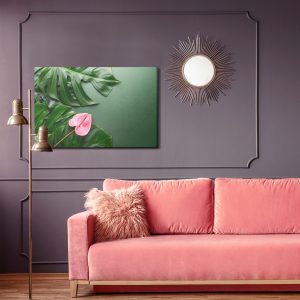 Peinture sur toile Fleur Rose Sur Le Fond Des Feuilles De Monstera – Image 4