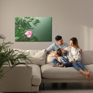 Peinture sur toile Fleur Rose Sur Le Fond Des Feuilles De Monstera – Image 7