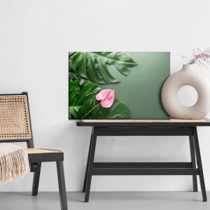 Peinture sur toile Fleur Rose Sur Le Fond Des Feuilles De Monstera – Image 6