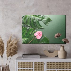 Peinture sur toile Fleur Rose Sur Le Fond Des Feuilles De Monstera – Image 3