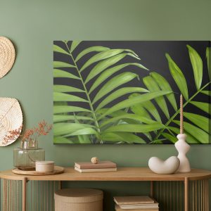 Peinture sur toile Feuilles Tropicales Vertes Sur Fond Noir – Image 5