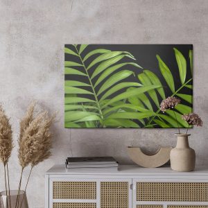 Peinture sur toile Feuilles Tropicales Vertes Sur Fond Noir – Image 3