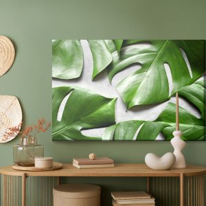 Peinture sur toile Feuilles De Monstera Sur Fond Gris – Image 5