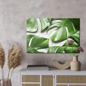 Peinture sur toile Feuilles De Monstera Sur Fond Gris – Image 3