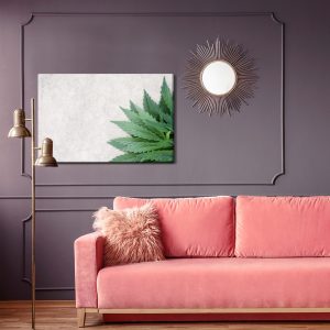 Peinture sur toile Feuilles Vertes Sur Un Fond De Béton Gris – Image 4
