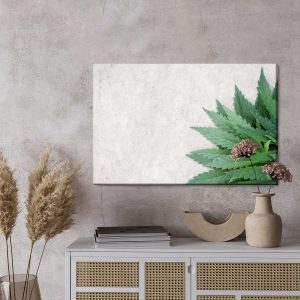 Peinture sur toile Feuilles Vertes Sur Un Fond De Béton Gris – Image 3