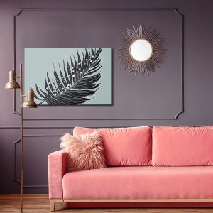 Peinture sur toile Feuille De Palmier Noir Sur Fond Gris – Image 4