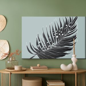 Peinture sur toile Feuille De Palmier Noir Sur Fond Gris – Image 5